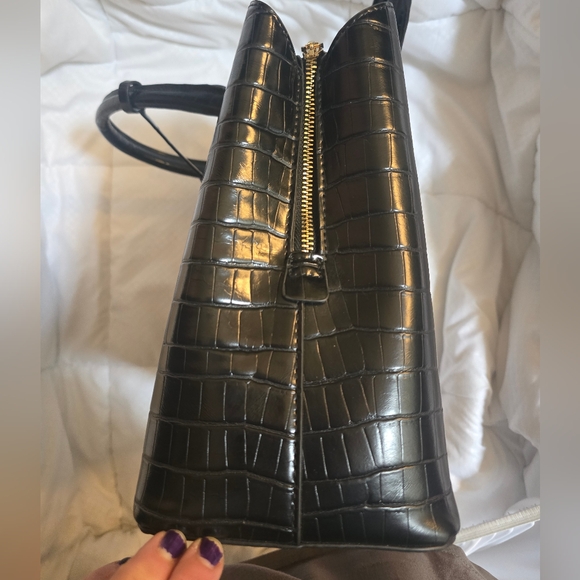 NWOT Dune London Vegan Leather Reptile Effect Satchel w/Crossbody Strap, Black. - Picture 8 of 13